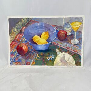 Harriet Stone Signed Still Life Watercolor Print August 95 Vibrant Colors Apples